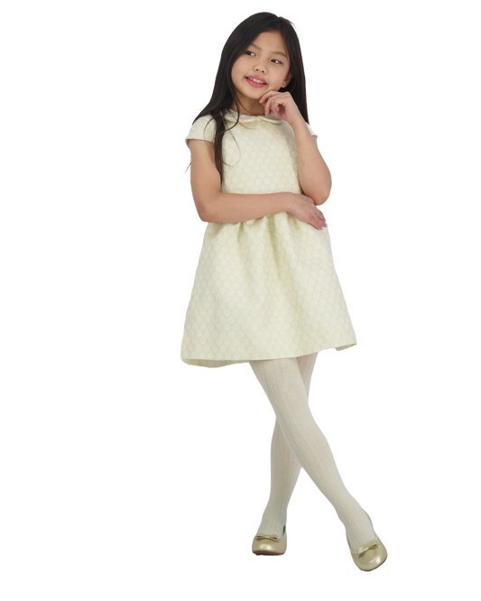 Anna Girls Cap Sleeve Dress Gold Damask