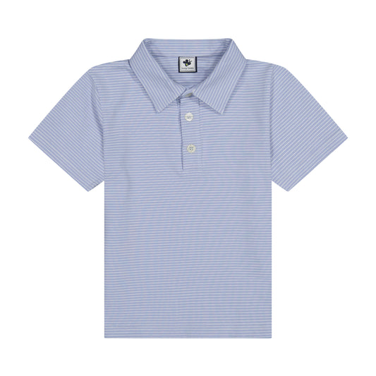 Boys Short Sleeve Polo Cornflower Blue Mini Stripe
