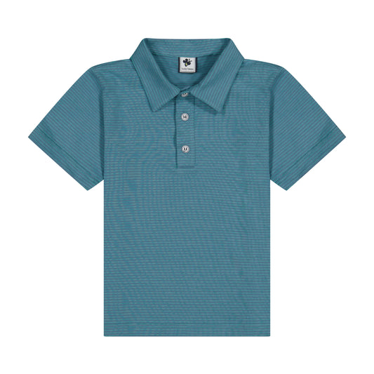 Boys Short Sleeve Polo Blue Green Mini Stripe
