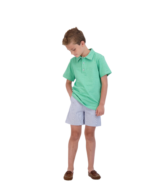 Boys Short Sleeve Polo Green Chambray