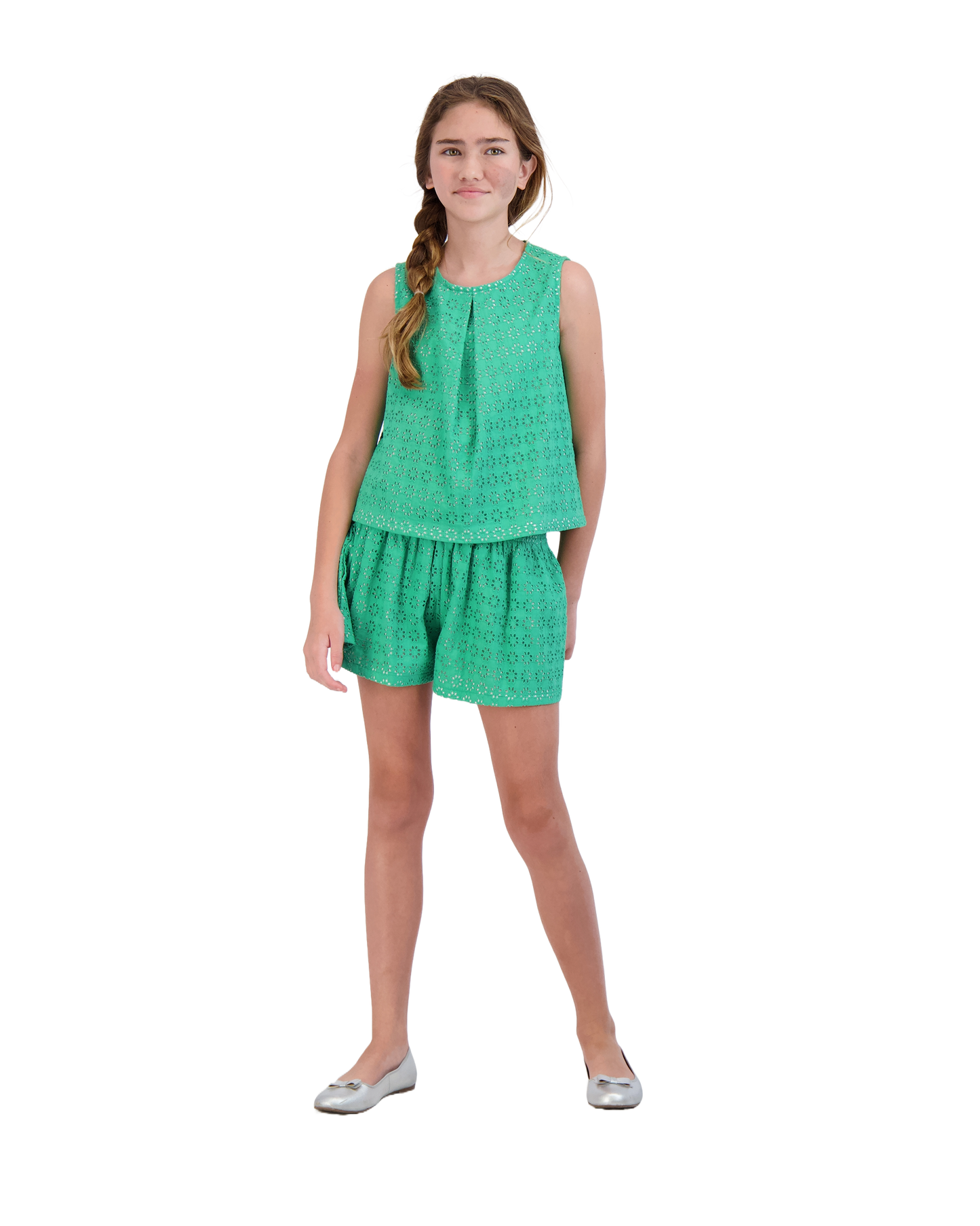 Frida Top and Short Set Green Eyelet