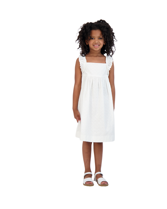 Sawyer Flutter Sleeve Dress White Eyelet