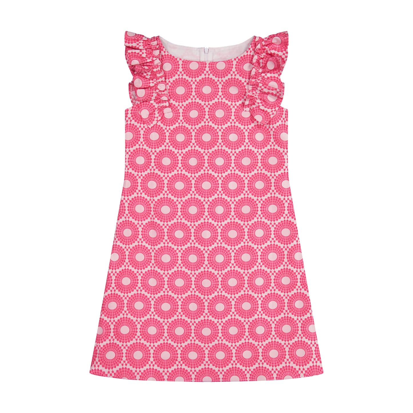 Grace Ruffle Sleeve Shift Dress Fuchsia Brocade