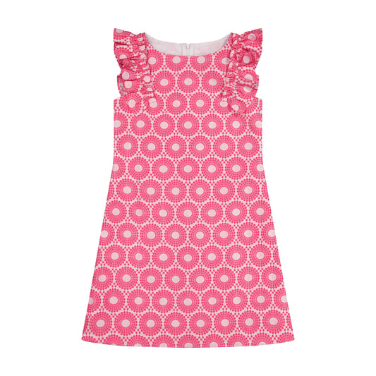 Grace Ruffle Sleeve Shift Dress Fuchsia Brocade