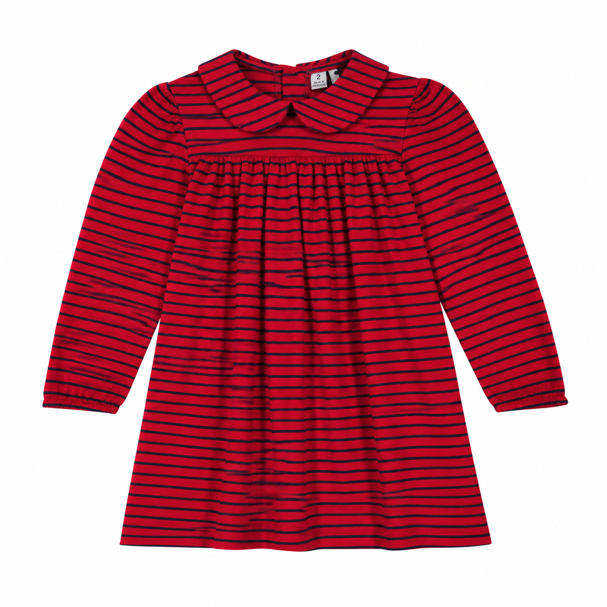 Ginny Girls Peter Pan Collar Dress Red Stripe Navy