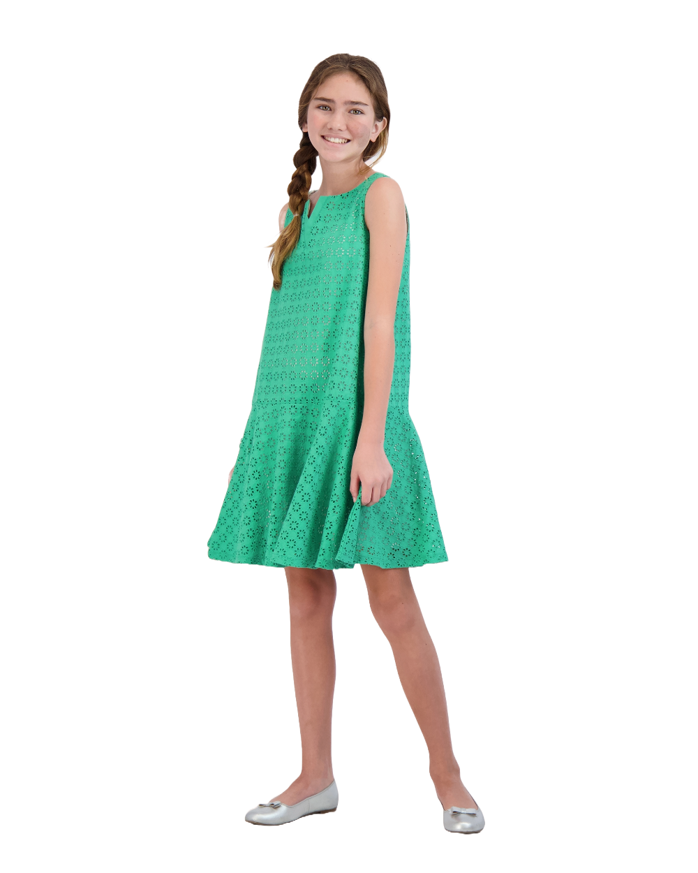 Pilar Peplum Hem Dress Green Eyelet