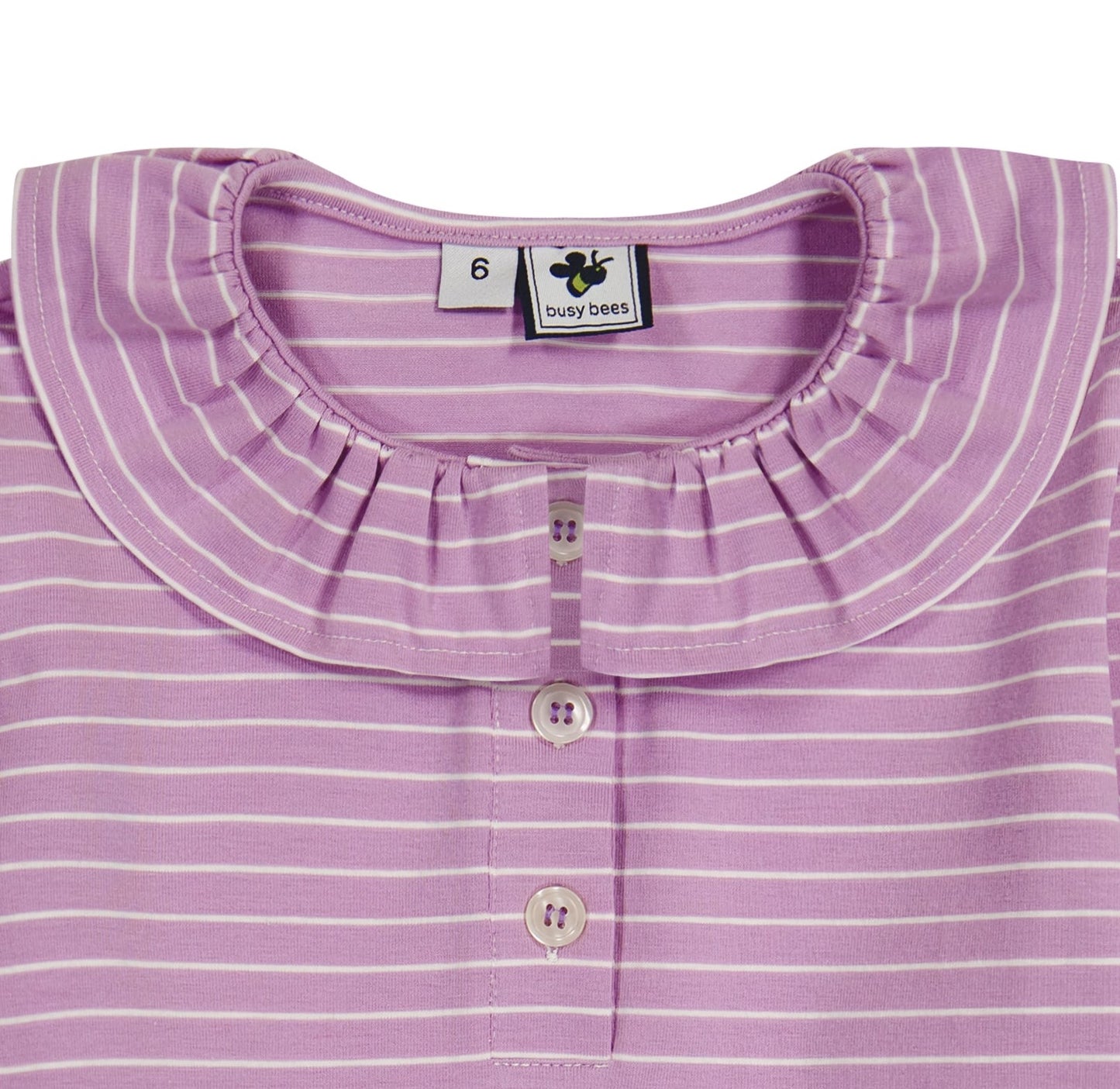 Eliza Girls Ruffle Knit Long Sleeve Polo Lavender Stripe