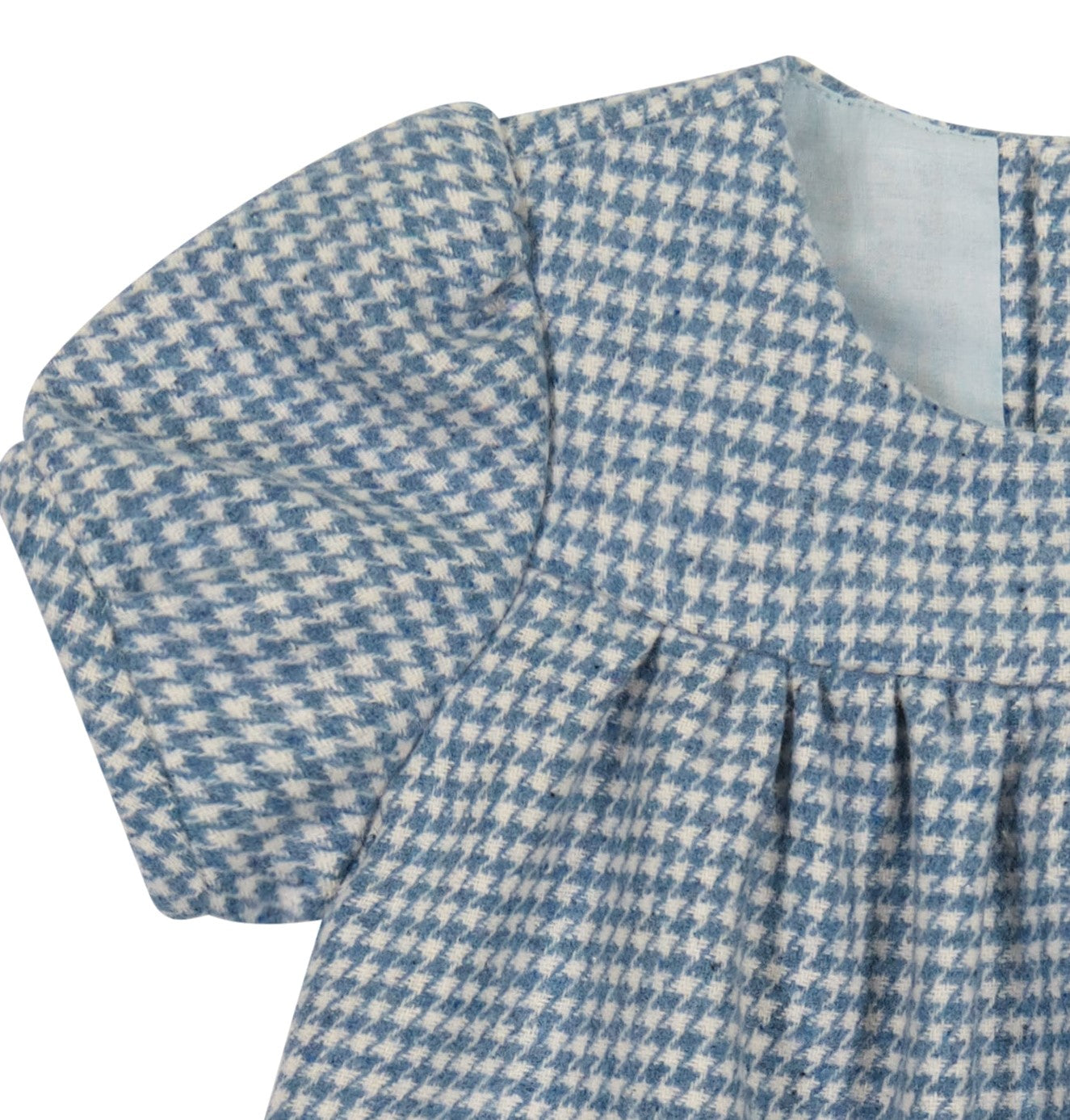 Matilda Girls Puff Sleeve Dress Blue Houndstooth Check