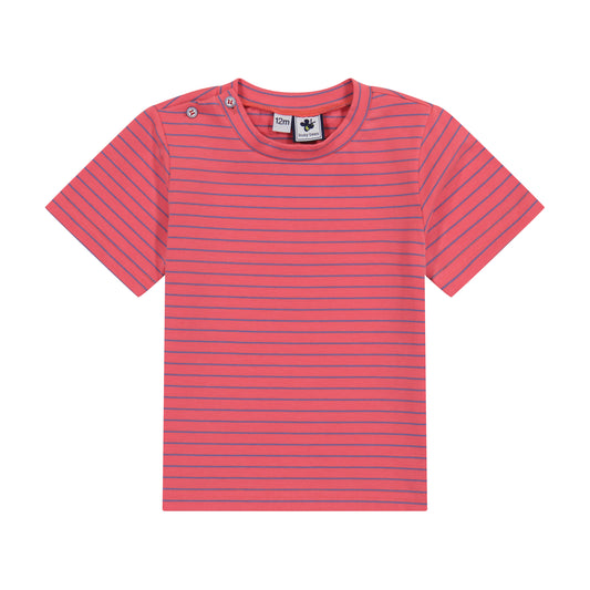 Henry Boys Button Shoulder Tee Red Mini Navy Stripe