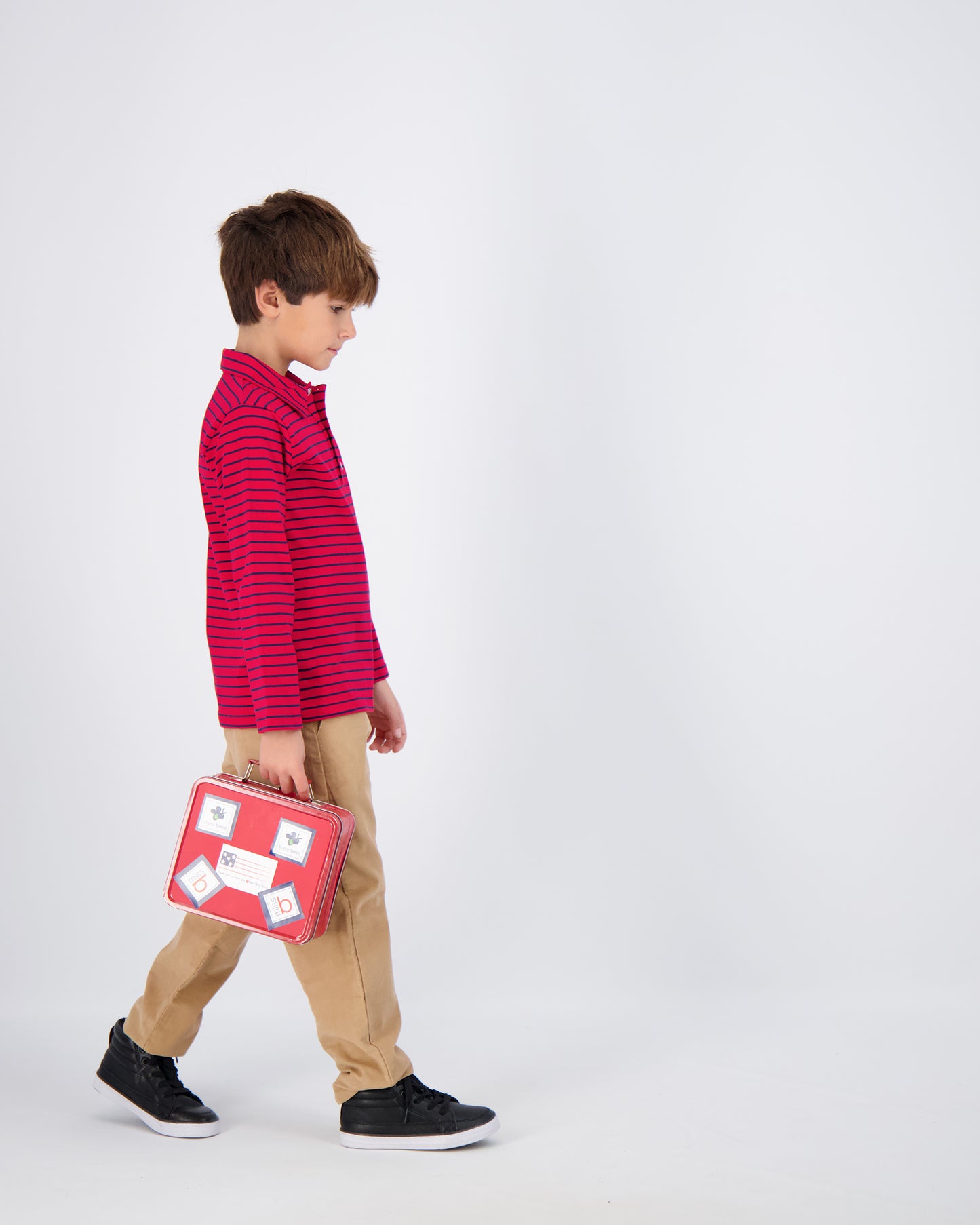 Boys Long Sleeve Polo Red Stripe Navy