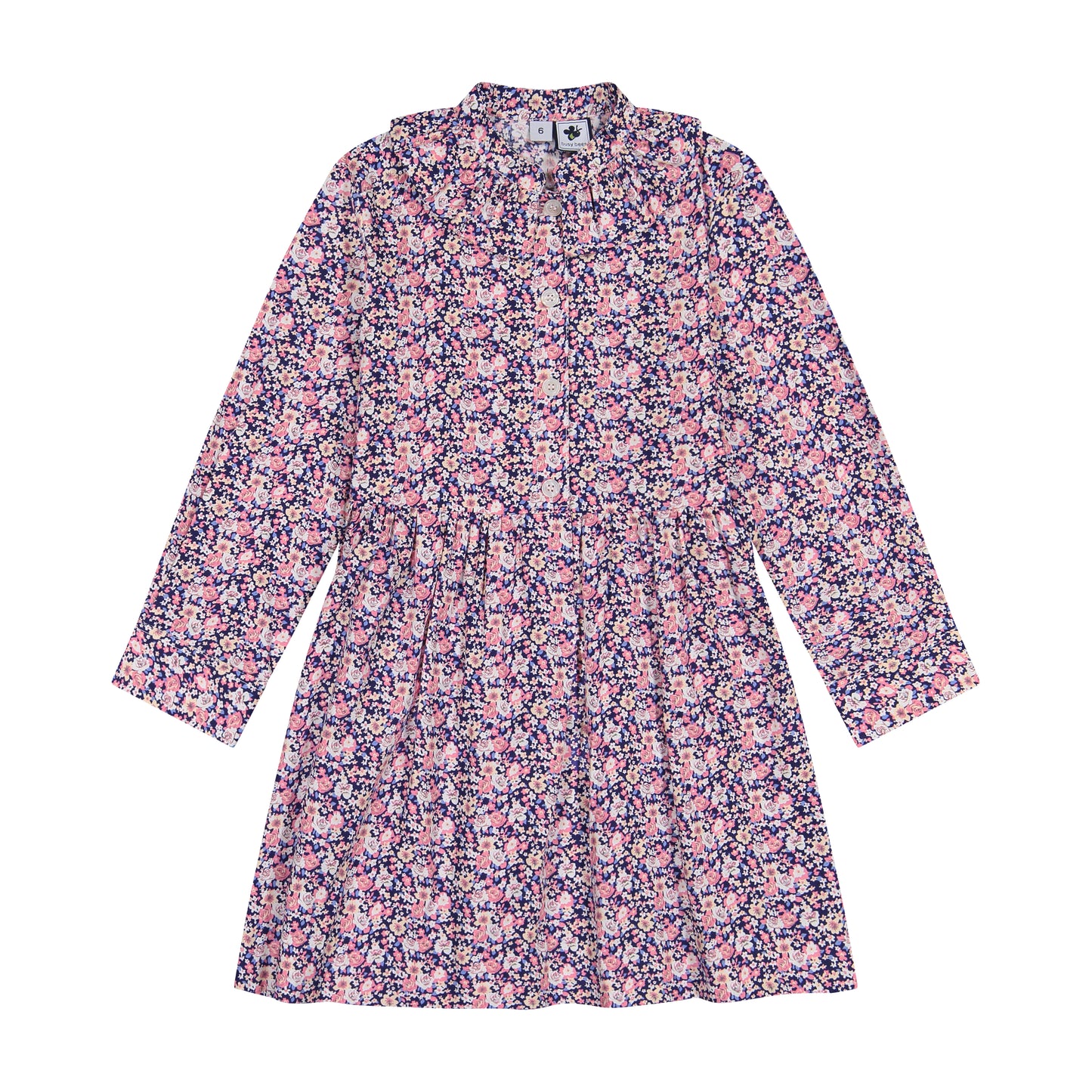 Reagan Ruffle Neck Shirtdress Mini Pink Navy Floral