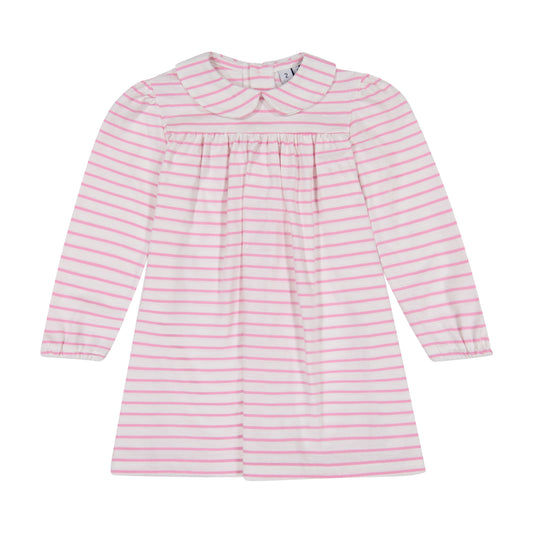 Ginny Girls Peter Pan Collar Dress Light Pink Stripe
