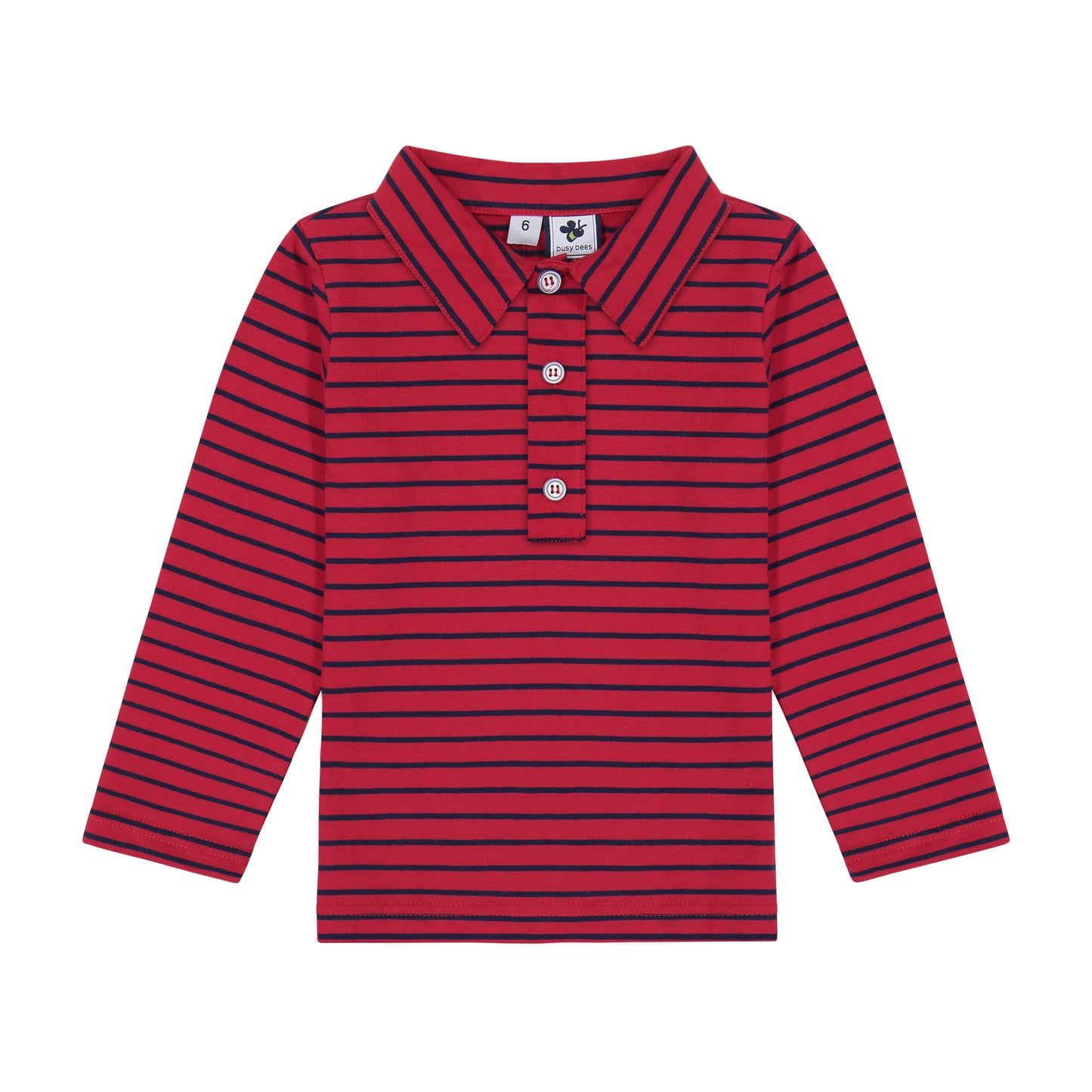 Boys Long Sleeve Polo Red Stripe Navy