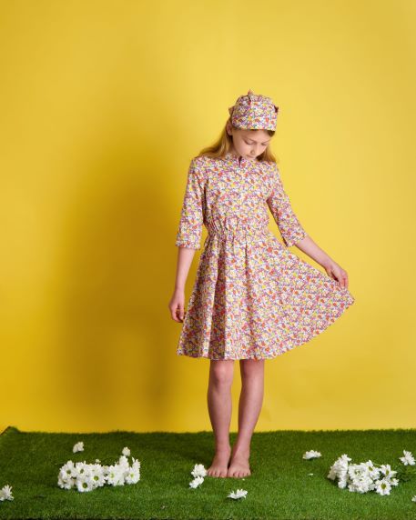 Gabriela Circle Skirt Dress Pink Navy Daisy