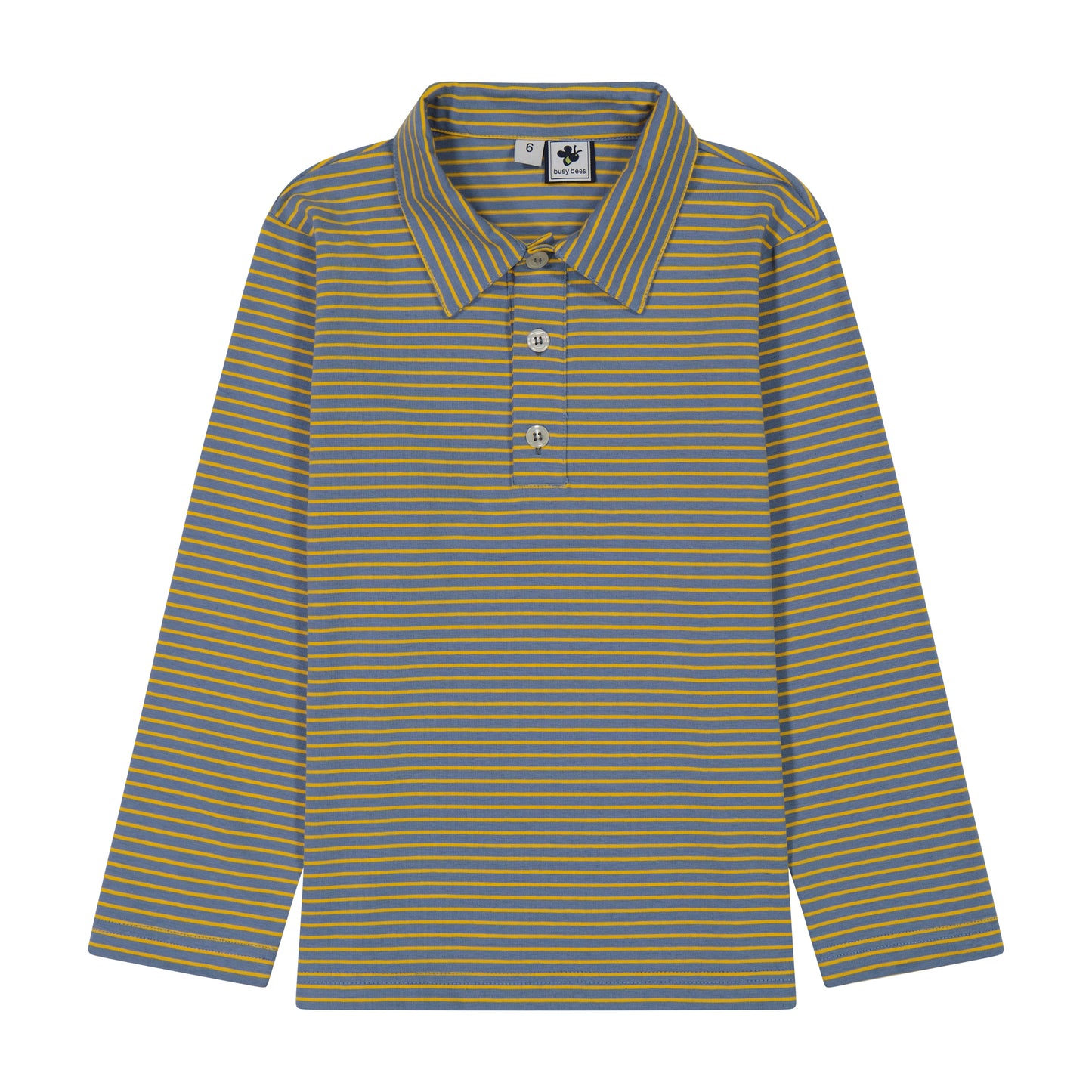 Boys Long Sleeve Polo Blue Yellow Stripe