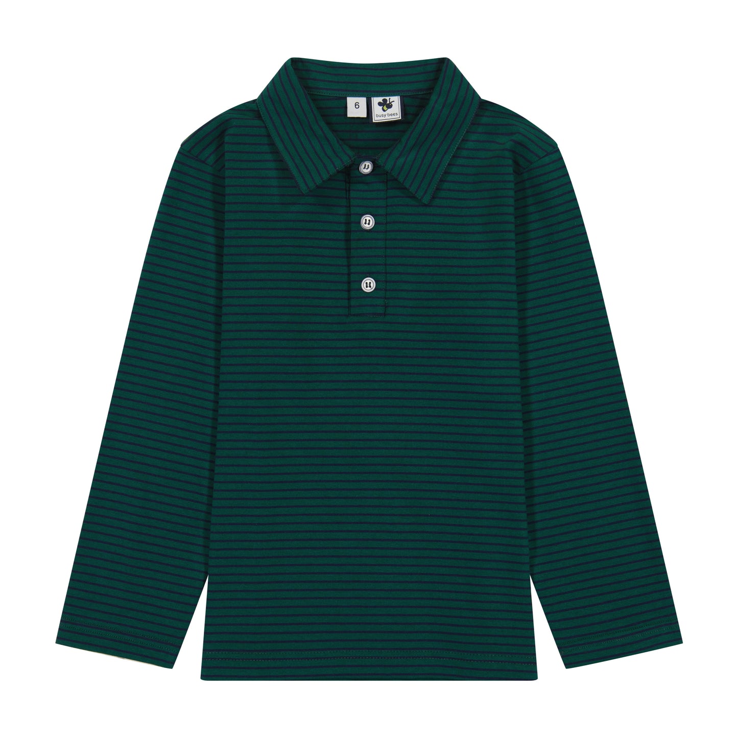 Boys Long Sleeve Polo Forest Navy Stripe