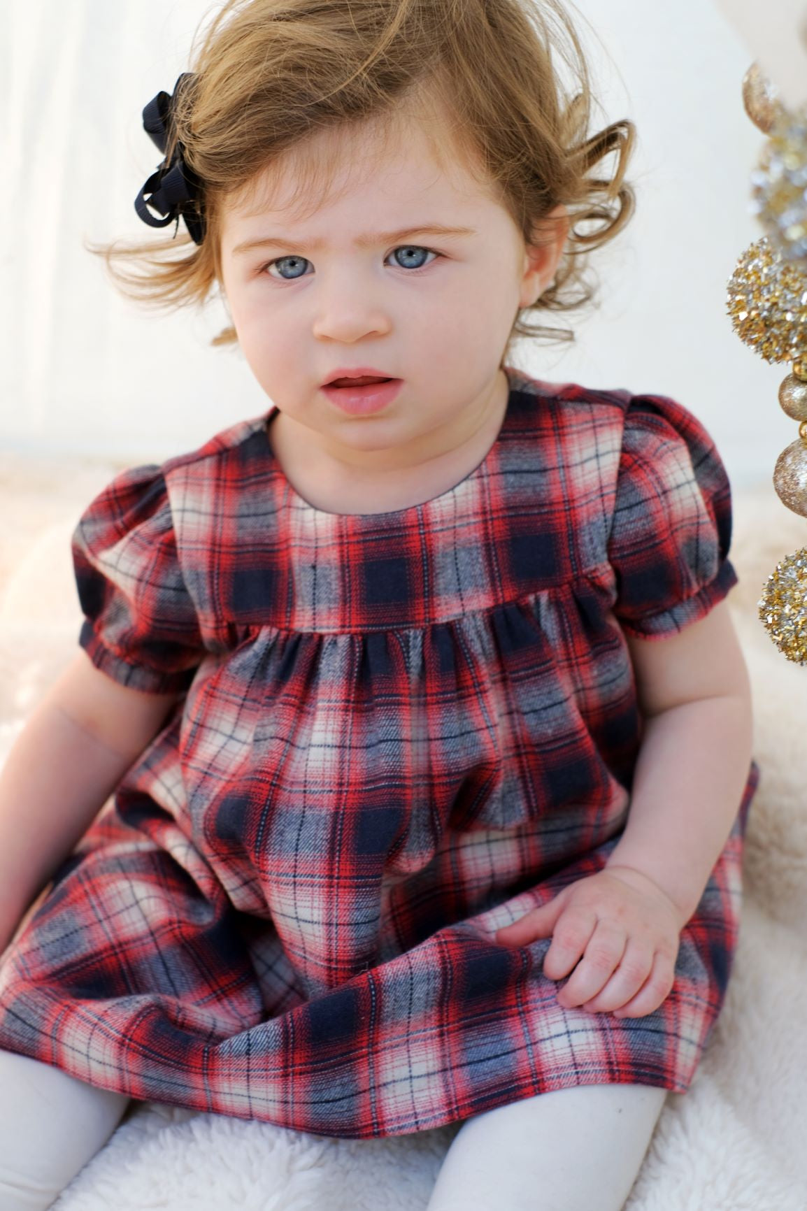 Matilda Girls Puff Sleeve Dress Red Plaid