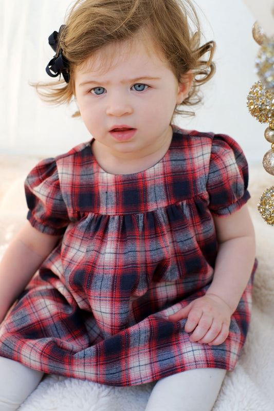 Matilda Girls Puff Sleeve Dress Red Plaid