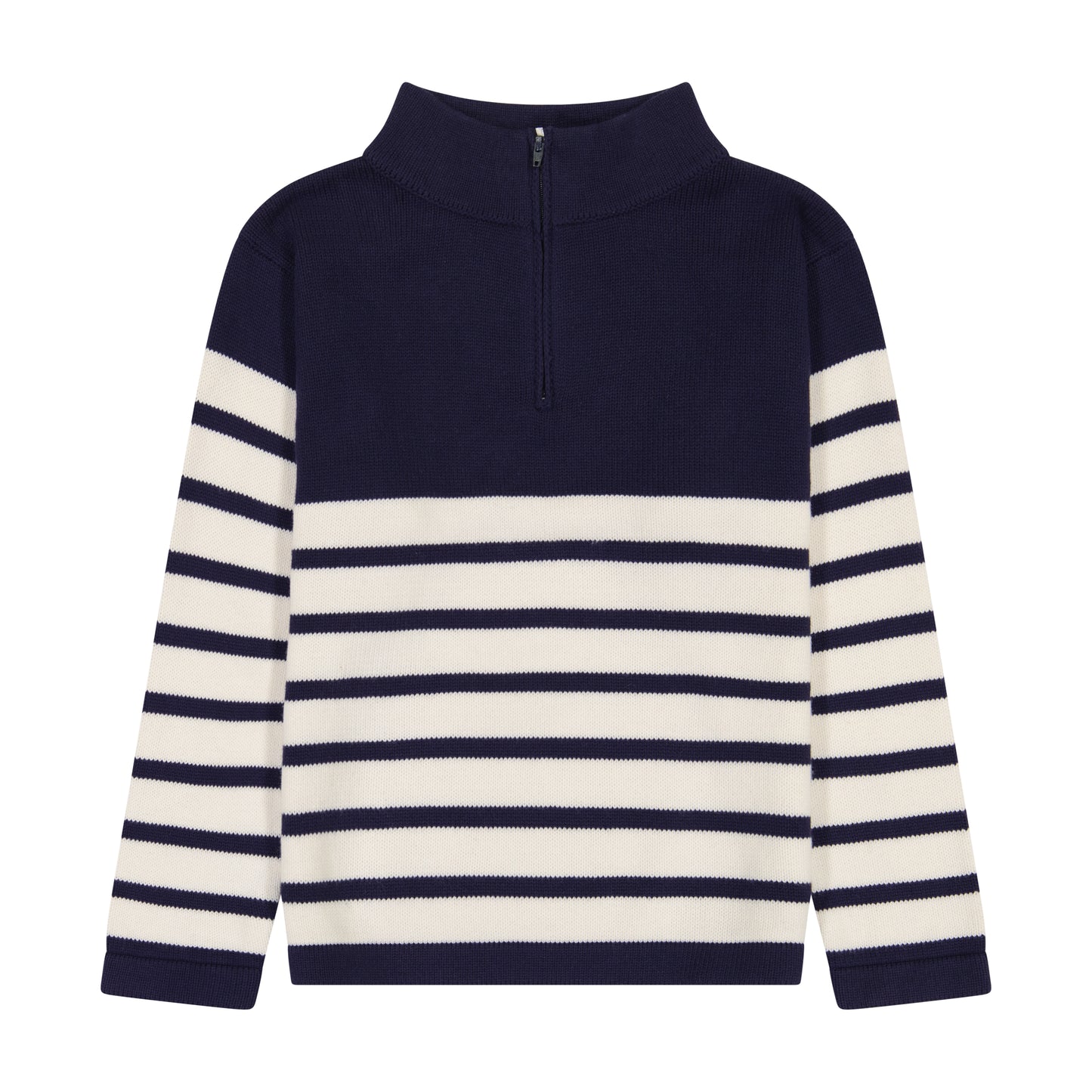 Cotton Boys Zip Sweater Breton Navy White Stripe