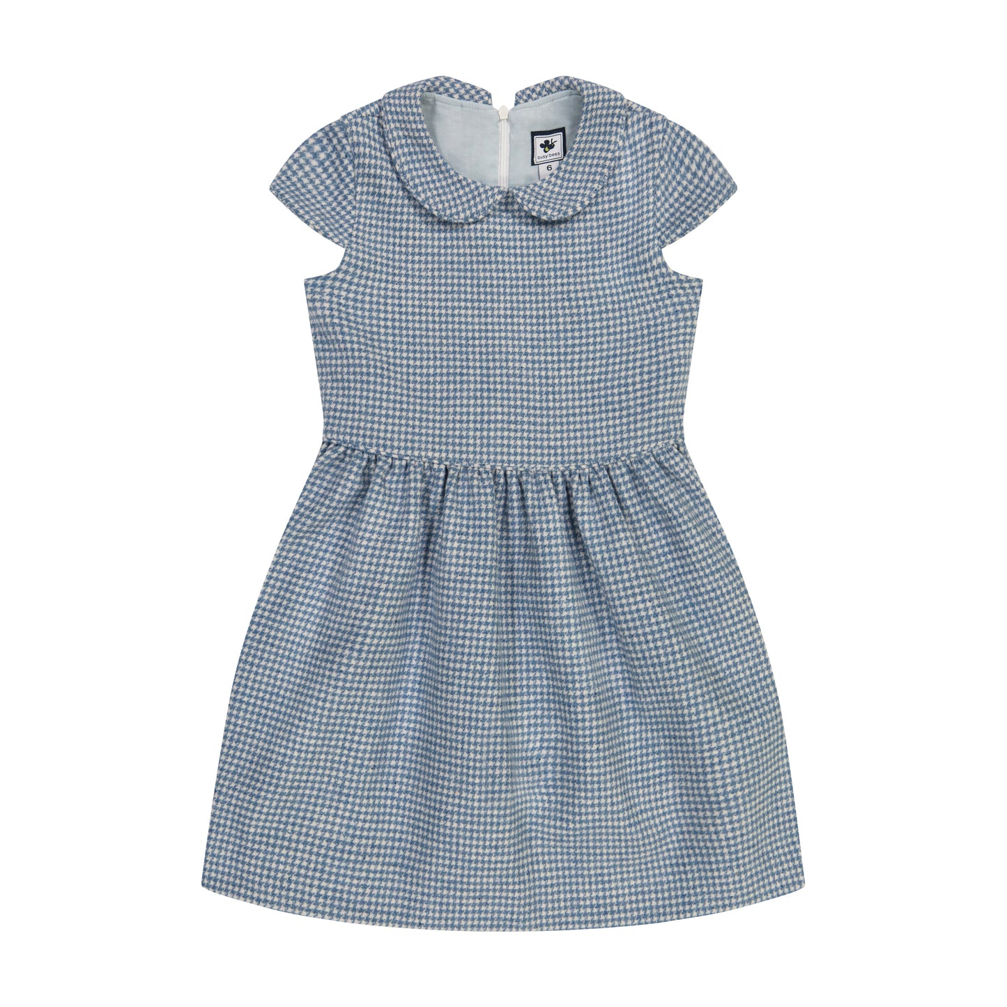 Anna Girls Cap Sleeve Dress Blue Houndstooth Check