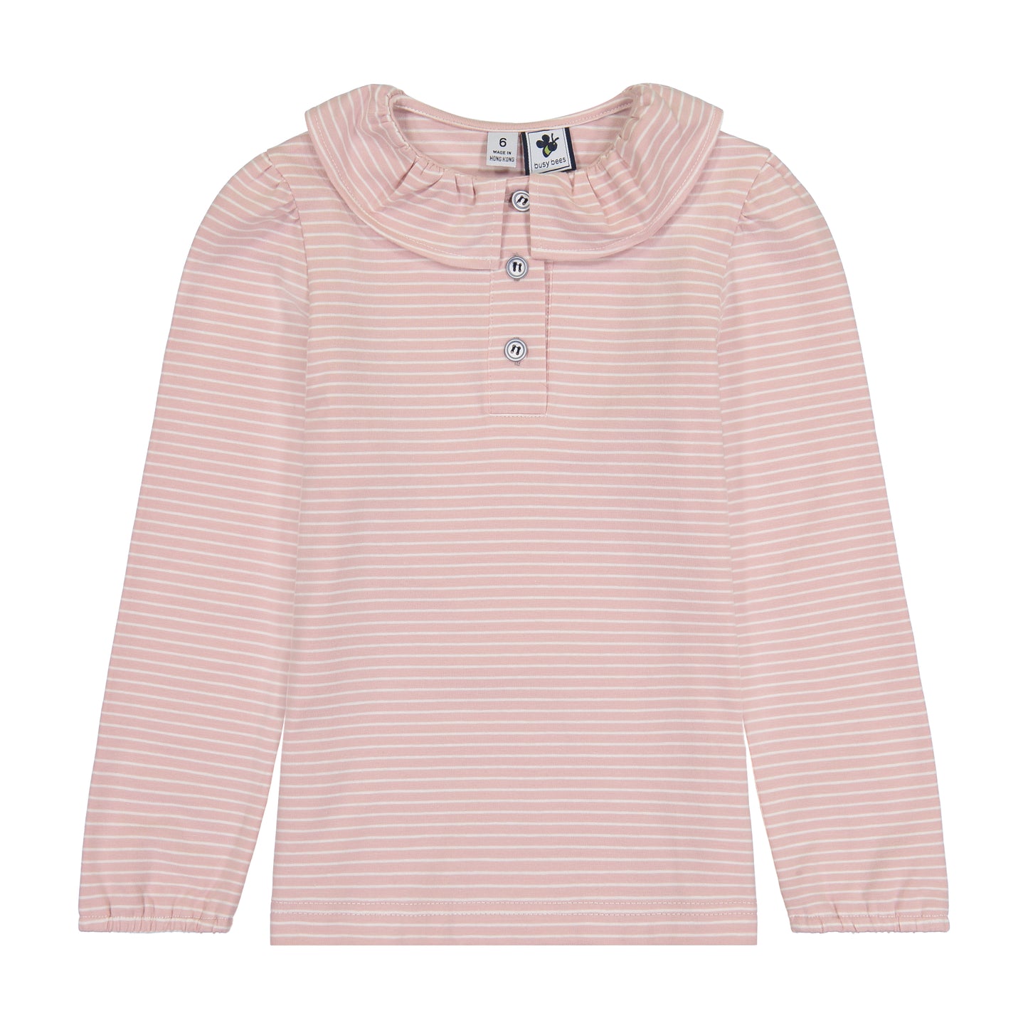 Eliza Girls Ruffle Knit Long Sleeve Polo Rose Pink Stripe
