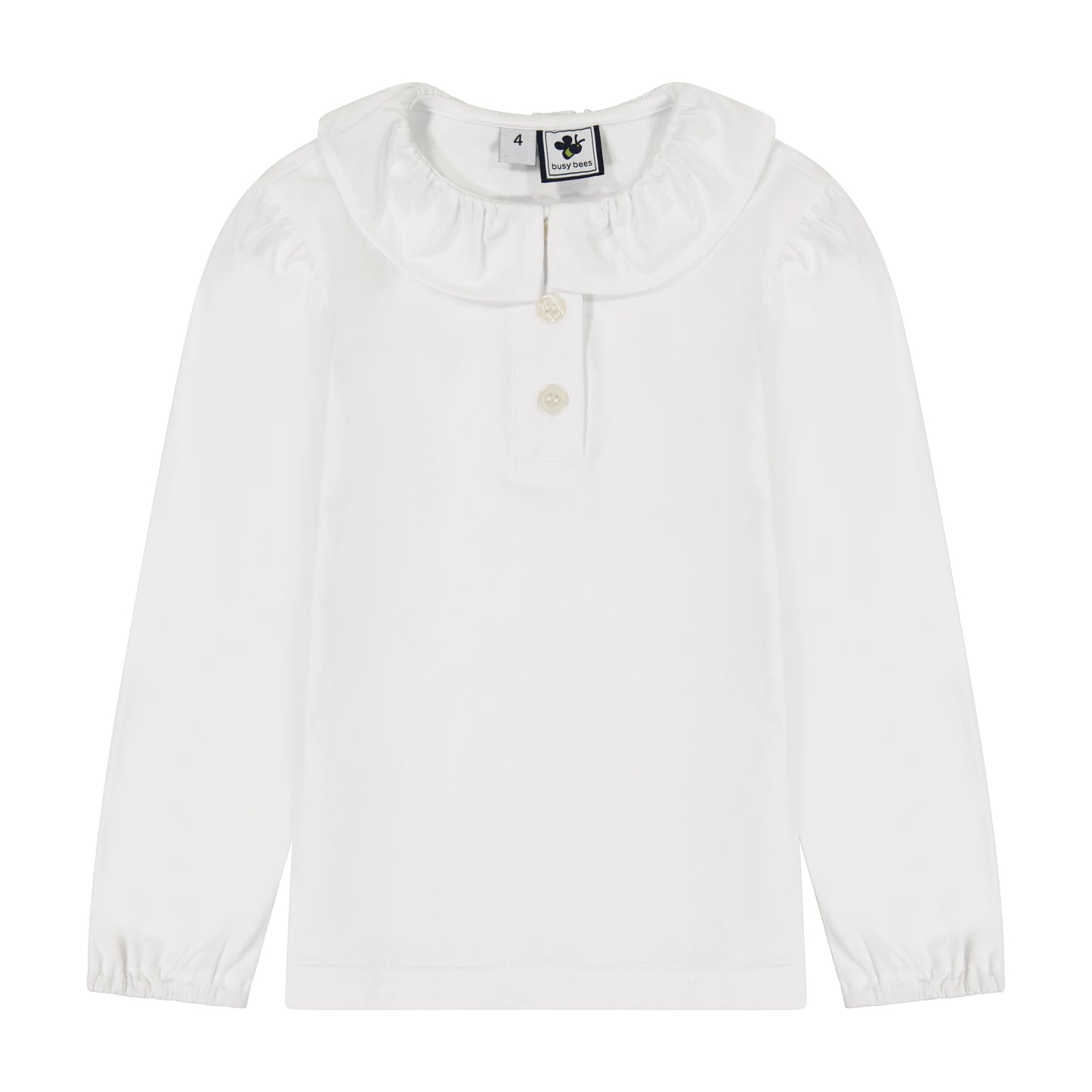 Eliza Girls Ruffle Knit Long Sleeve Polo White