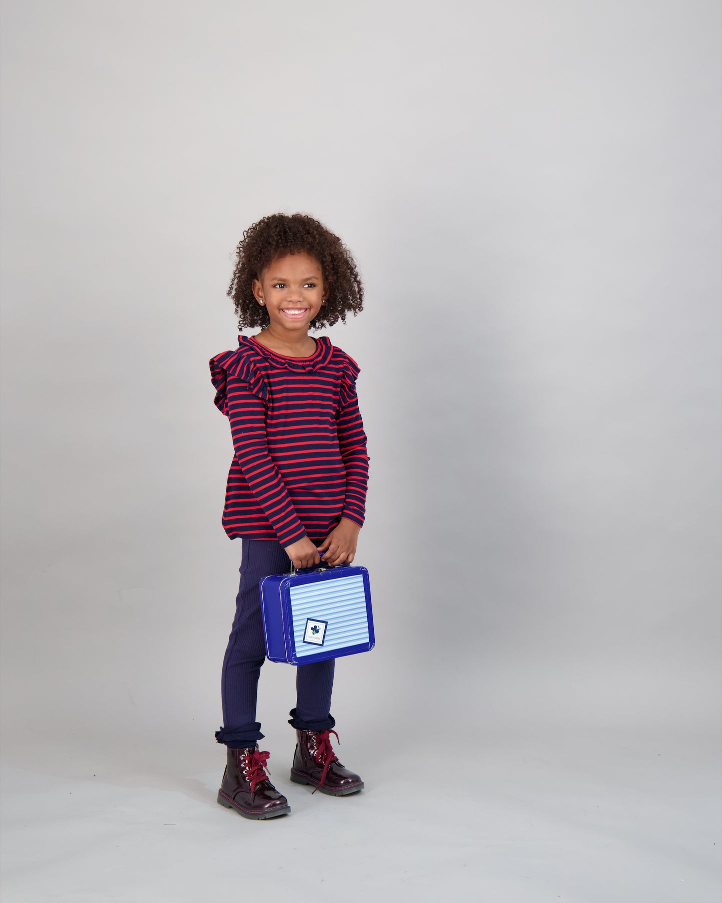 Luna Girls Ruffle Top Navy Red Stripe