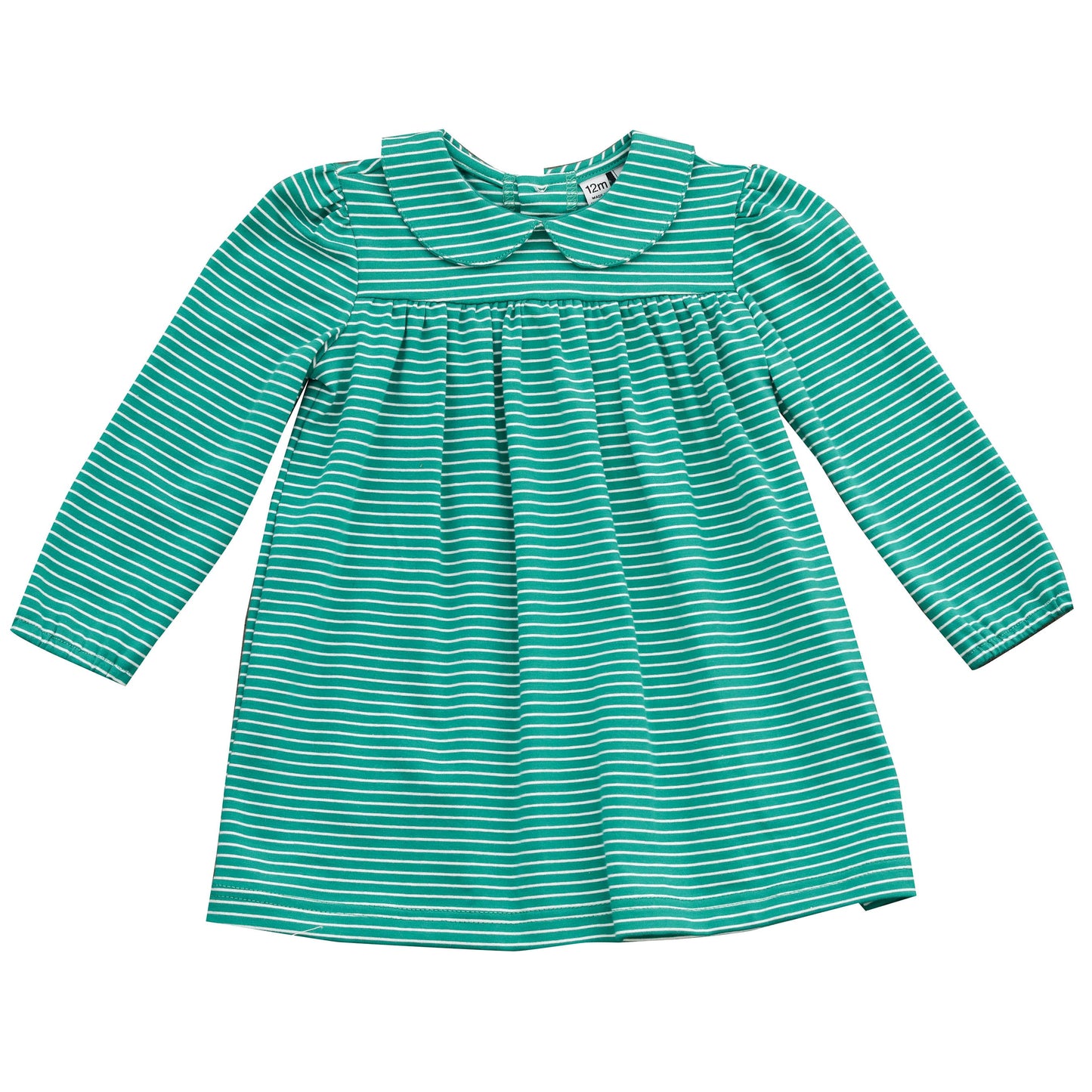 Ginny Girls Peter Pan Collar Dress Green Stripe