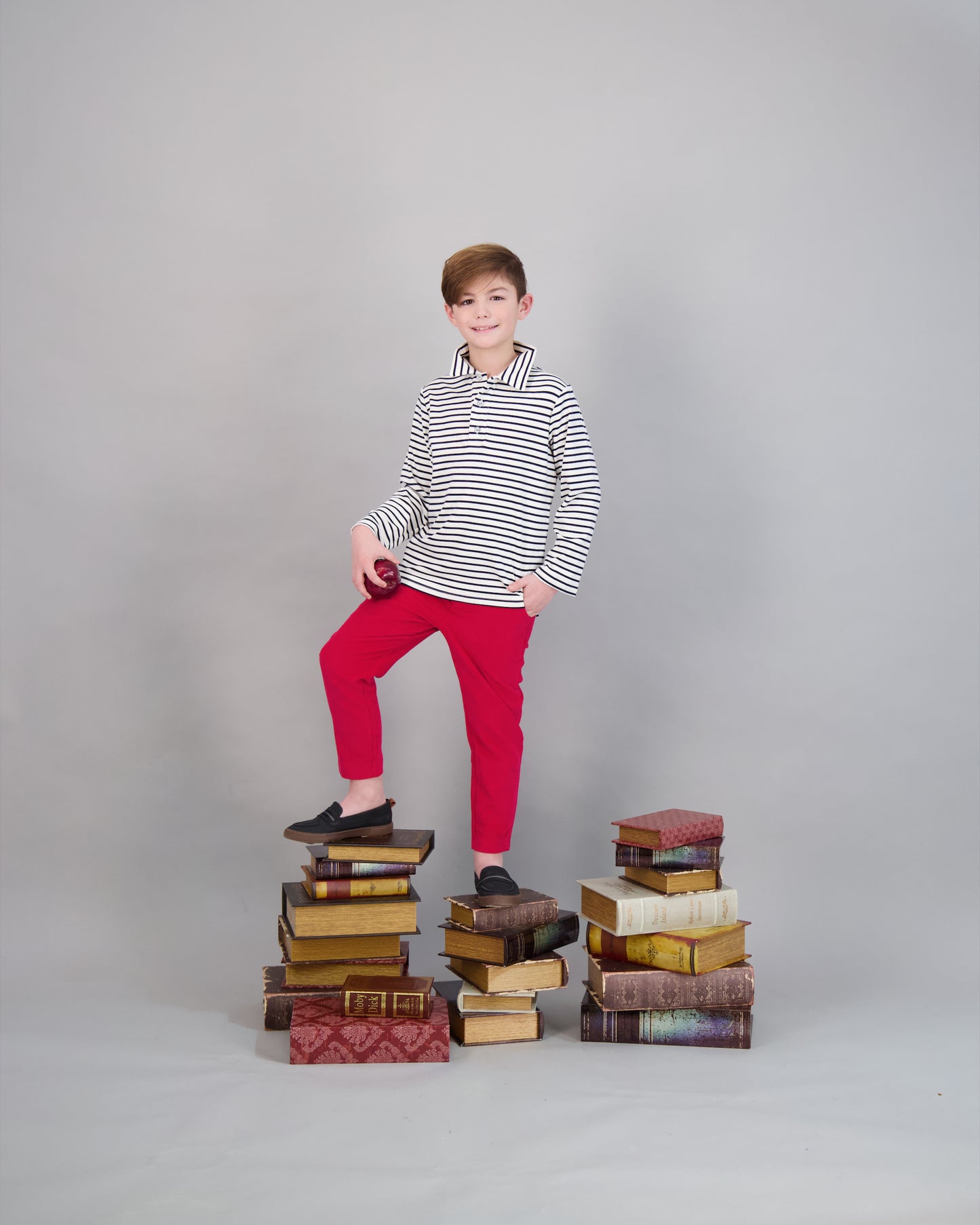 Boys Long Sleeve Polo Breton Navy Stripe