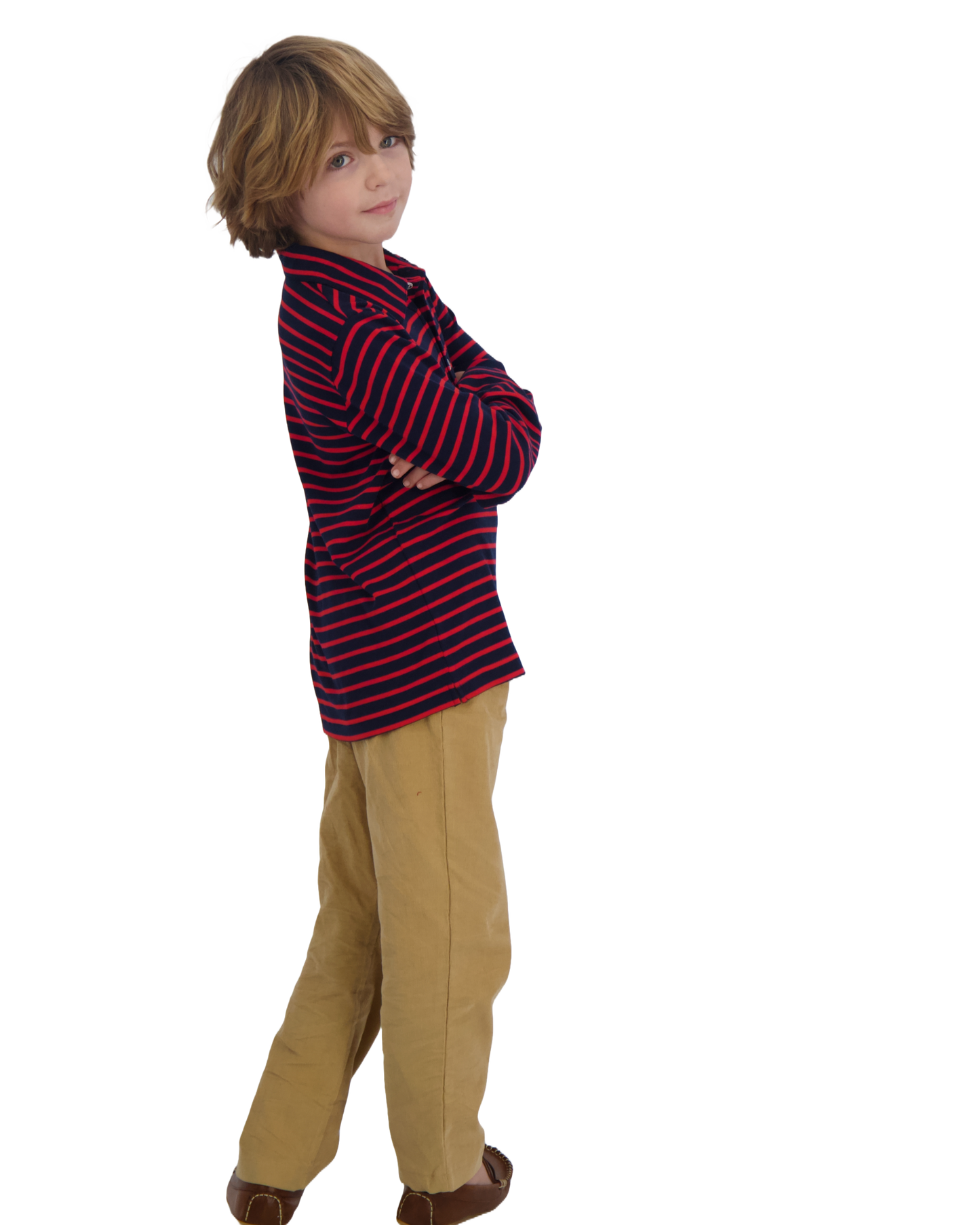 Boys Long Sleeve Polo Navy Red Stripe