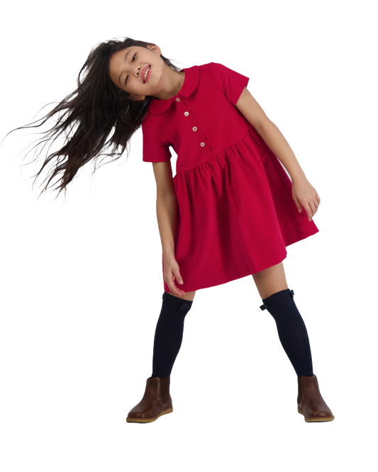 Charlotte Point Collar Dress Red Corduroy