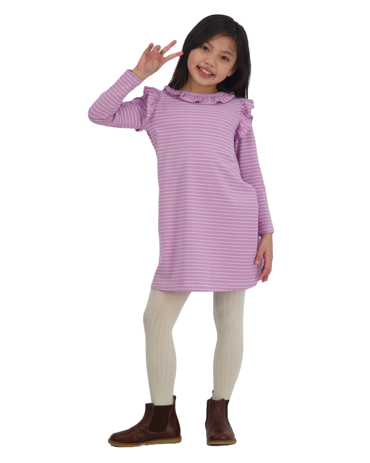 Luna Girls Ruffle Dress Lavender Stripe