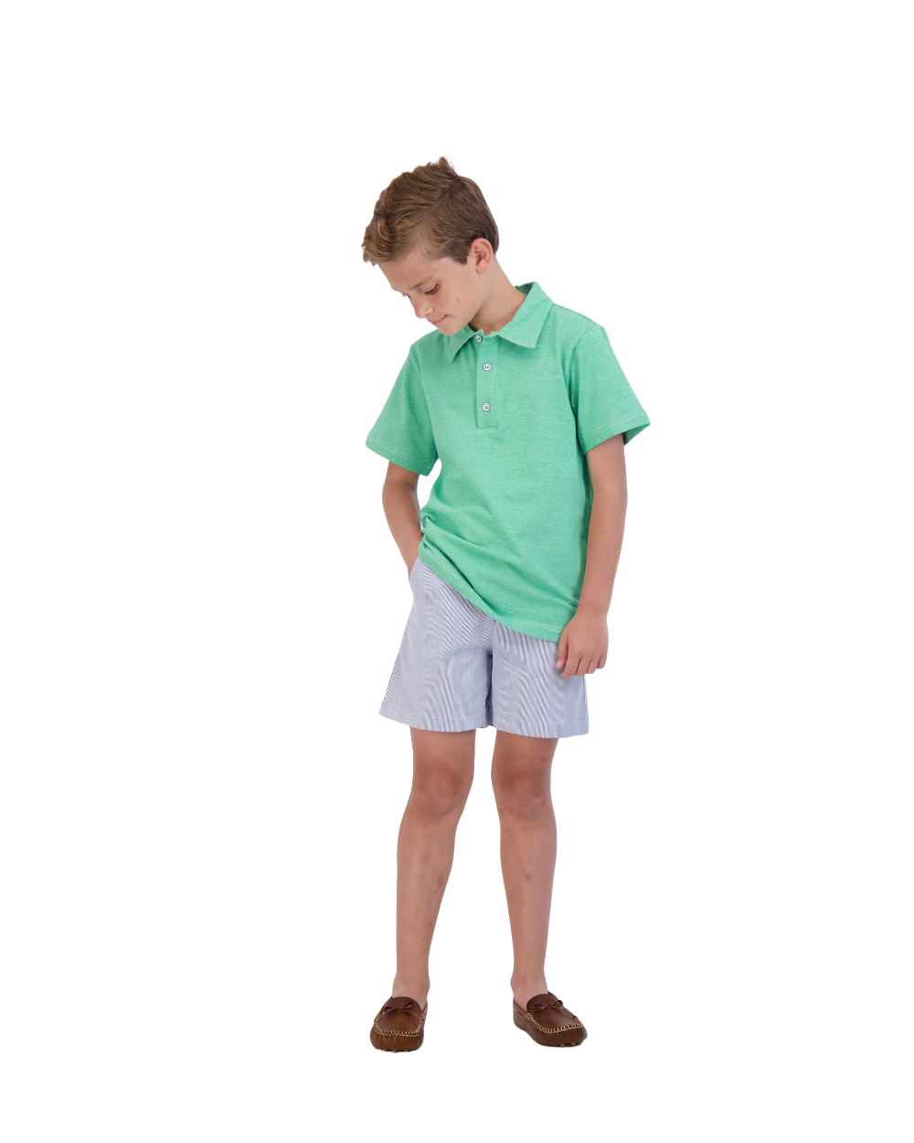 Boys Short Sleeve Polo Green Chambray