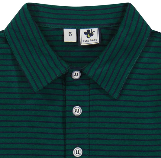 Boys Long Sleeve Polo Forest Navy Stripe