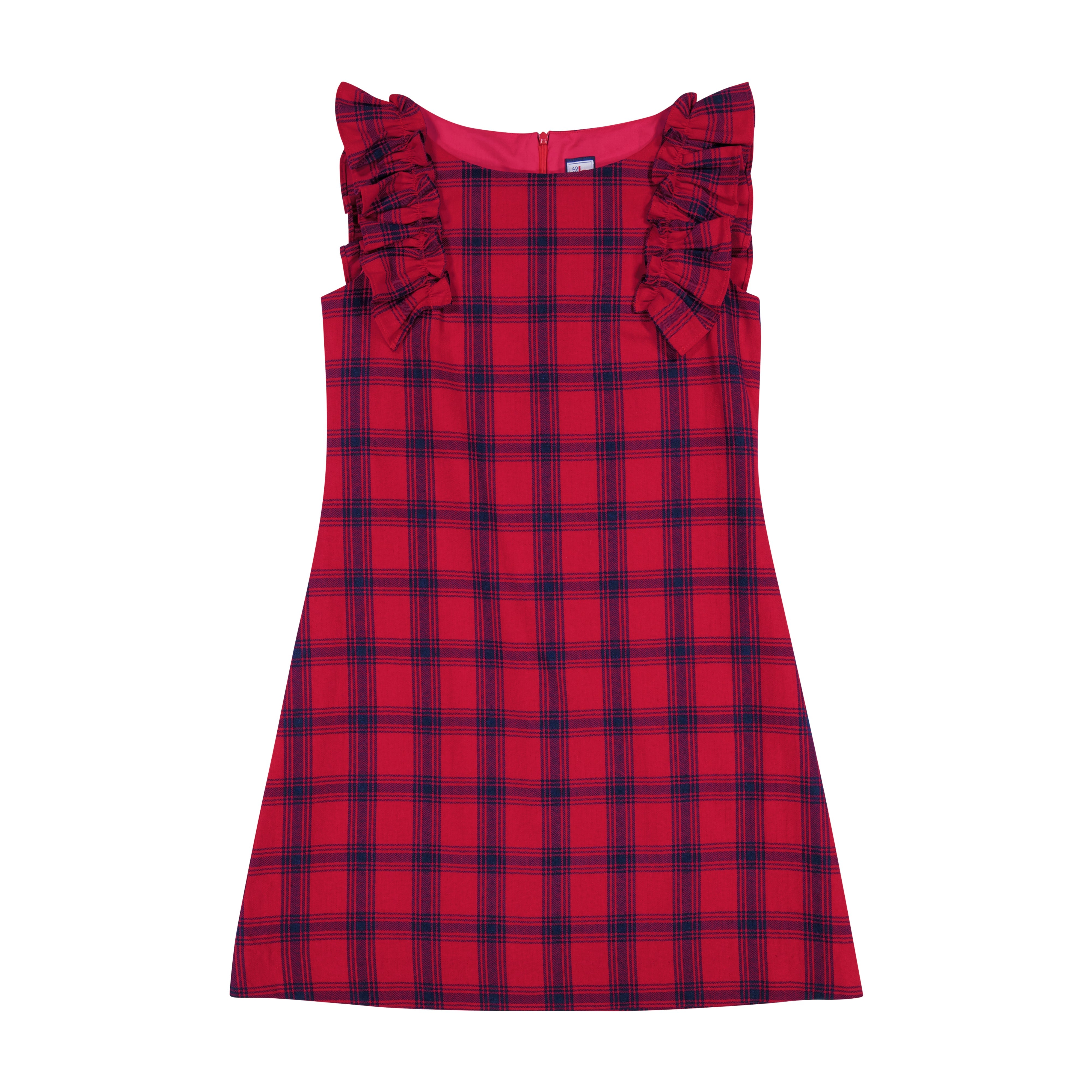 Red tartan shift dress discount
