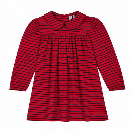 Ginny Girls Peter Pan Collar Dress Red Stripe Navy