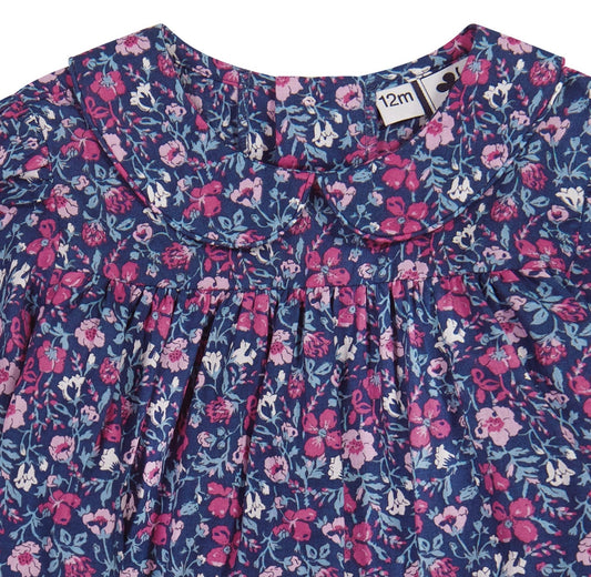 Ginny Girls Peter Pan Collar Dress Pink Navy Floral