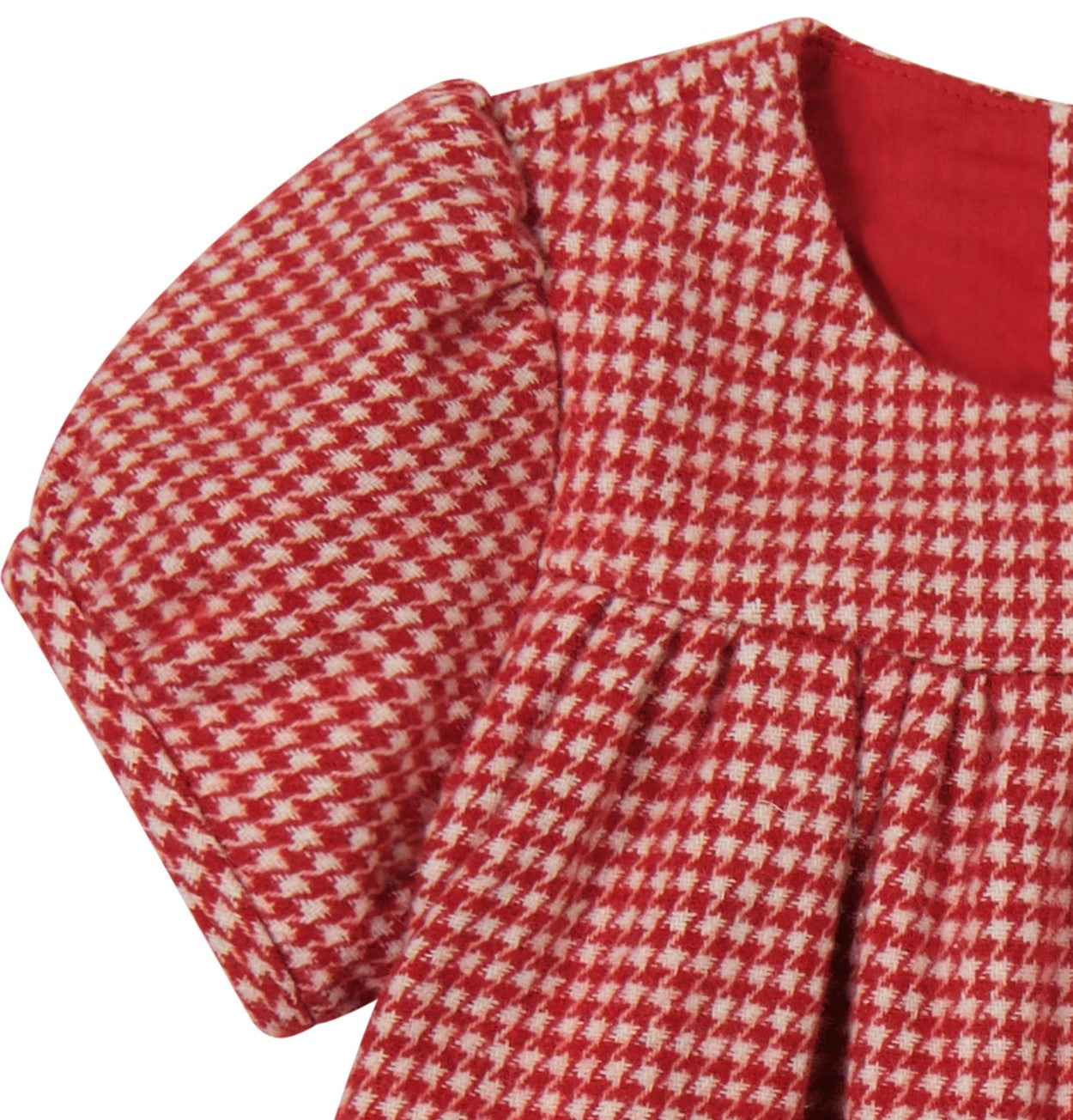 Matilda Girls Puff Sleeve Dress Red Houndstooth Check