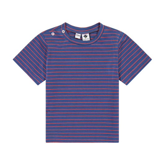 Henry Boys Button Shoulder Tee Navy Mini Red Stripe