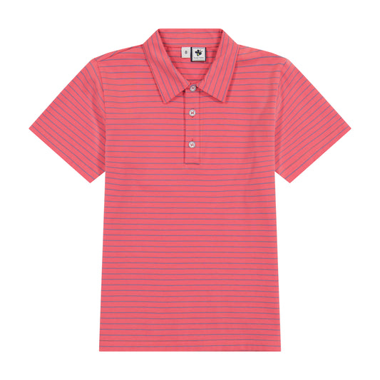 Boys Short Sleeve Polo Red Mini Navy Stripe