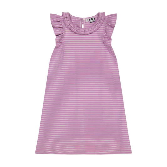 Colette Ruffle Dress Lavendar Stripe