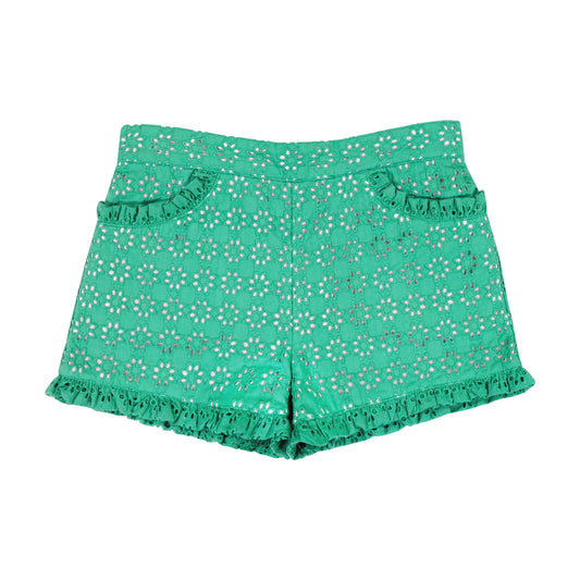 Phoebe Pocket Shorts Green Eyelet