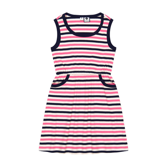 Ruby Pocket Dress  Pink Navy Cream Stripe