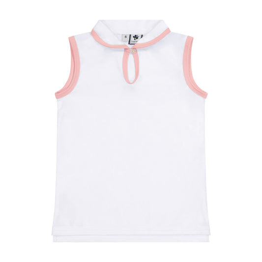 Serena Sleeveless Performance Polo White Pink Dri-Fit