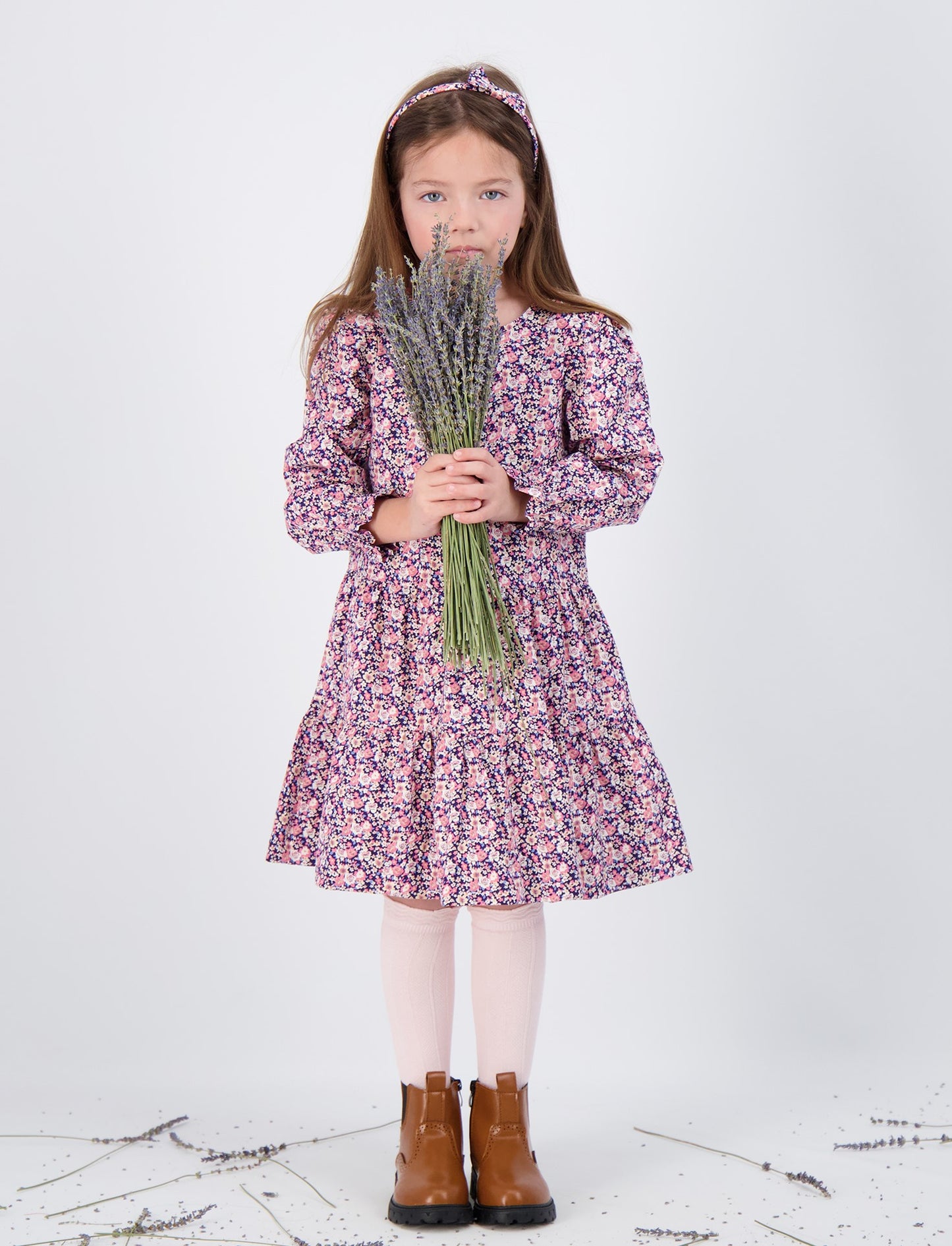 Poppy Girls Dropwaist Dress Pink Navy Floral