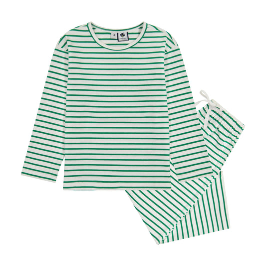 Mason 2 Piece Knit Lounge Set Green White Stripe