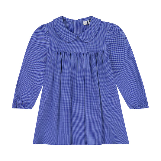 Ginny Girls Peter Pan Collar Dress Blue Navy Mini Check