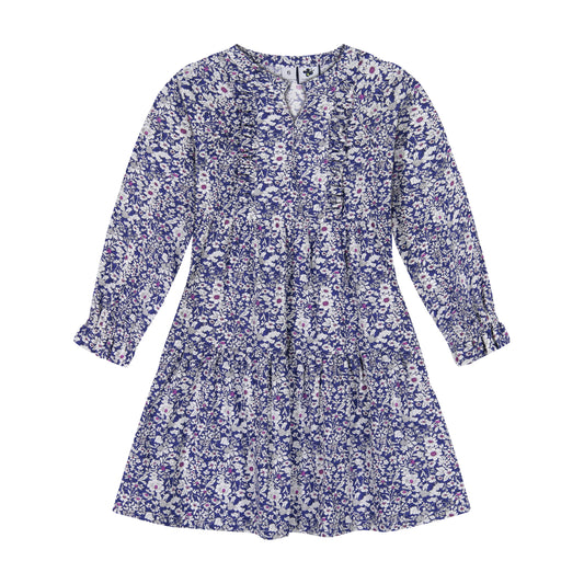 Isabelle Ruffle Dress Magenta Navy Floral