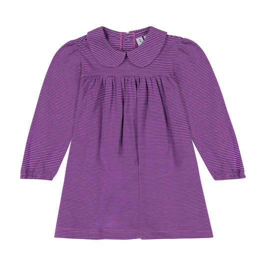 Ginny Girls Peter Pan Collar Dress Plum Mini Stripe