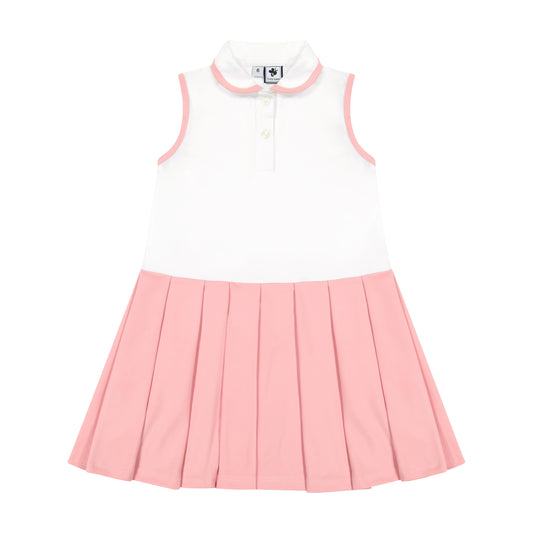 Monica Sleeveless Box Pleat Polo Sport Dress Pink White Dri-Fit